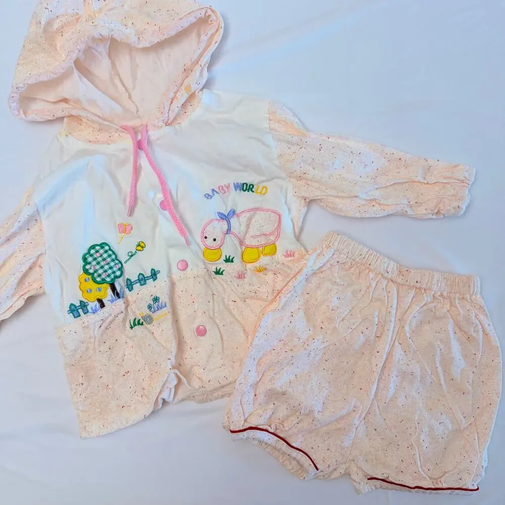 Vintage 80s Baby World Patchwork Embroidered 2pc Outfit Sz 24mo / 2T
